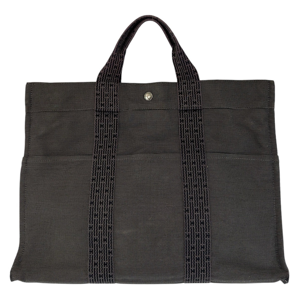 12857
HERMES エルメス エールライン MM グレー シルバー金具 キャンバス トートバッグ ハンドバッグ A4収納 男女兼用  レディース B13