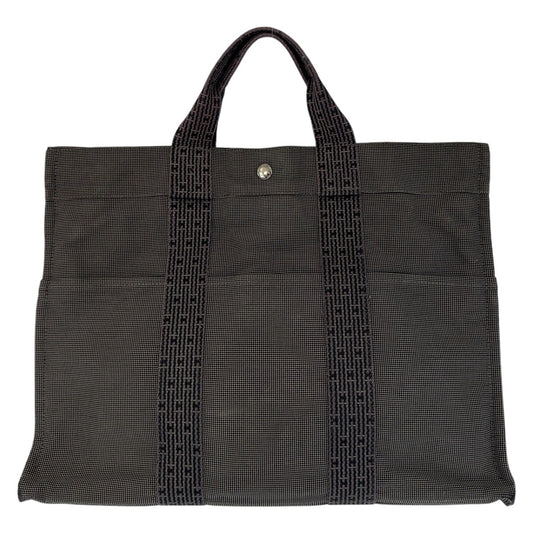 12857
HERMES エルメス エールライン MM グレー シルバー金具 キャンバス トートバッグ ハンドバッグ A4収納 男女兼用  レディース B13