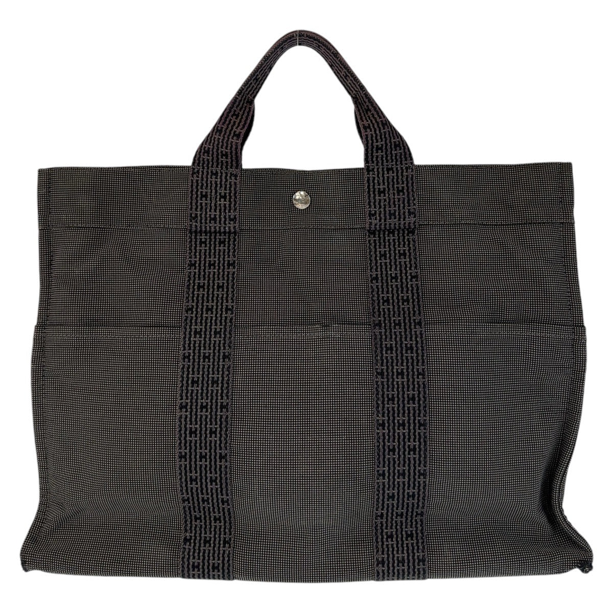 12857
HERMES エルメス エールライン MM グレー シルバー金具 キャンバス トートバッグ ハンドバッグ A4収納 男女兼用  レディース B13