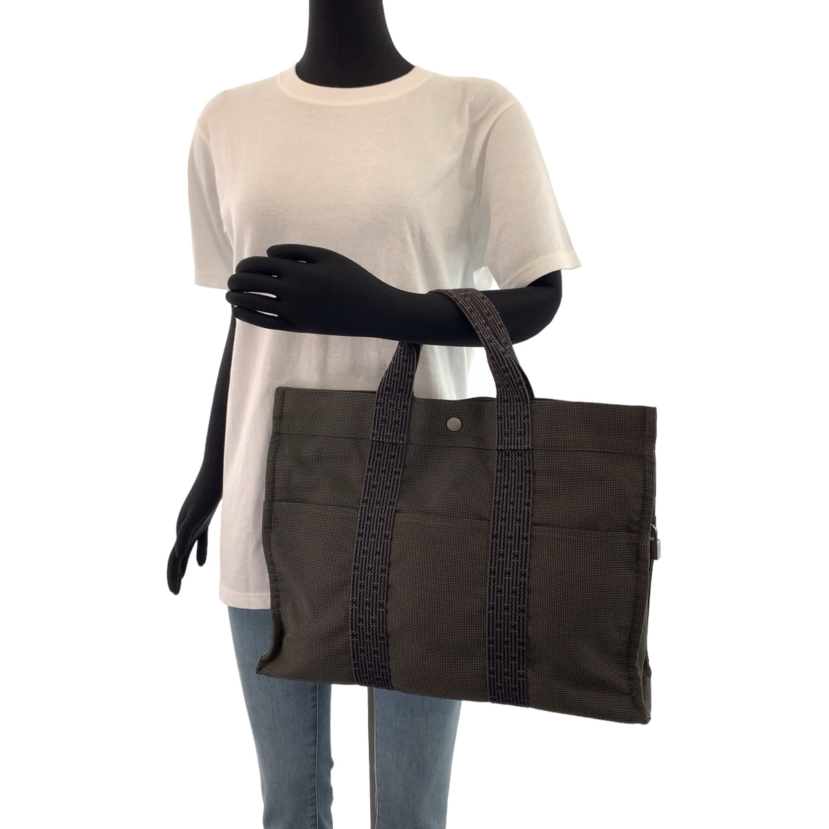 11212
HERMES エルメス エールライントートMM 男女兼用 グレー シルバー金具 キャンバス トートバッグ ハンドバッグ ビジネスバッグ  レディース