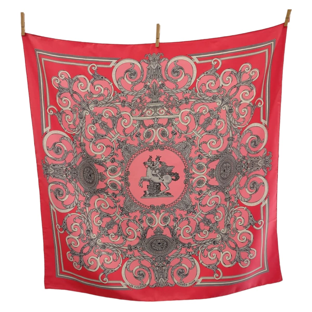 11214
HERMES エルメス LES TUILERIES カレ90 ピンク マルチカラー シルク スカーフ  レディース