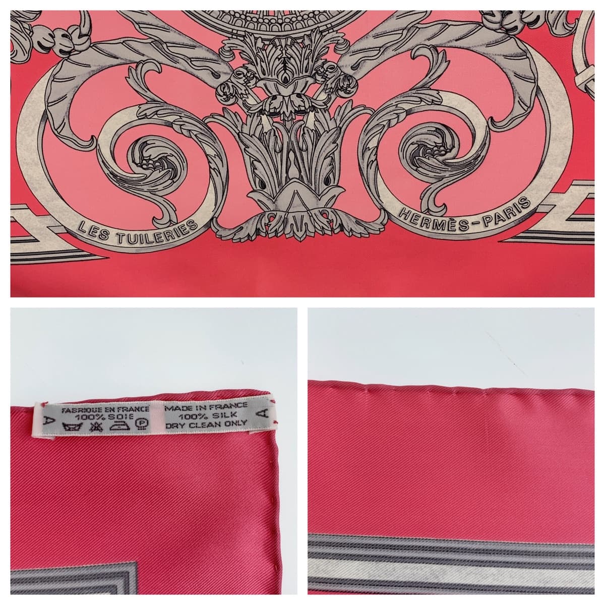 11214
HERMES エルメス LES TUILERIES カレ90 ピンク マルチカラー シルク スカーフ  レディース