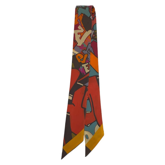 11218
HERMES エルメス GRAFF グラフィティー ツイリー オレンジ マルチカラー シルク スカーフ リボンスカーフ  レディース