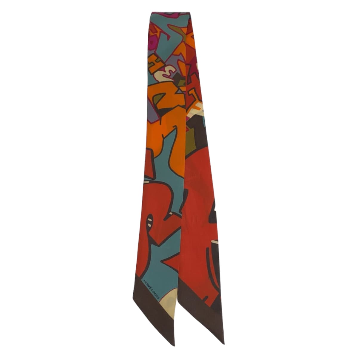 11218
HERMES エルメス GRAFF グラフィティー ツイリー オレンジ マルチカラー シルク スカーフ リボンスカーフ  レディース