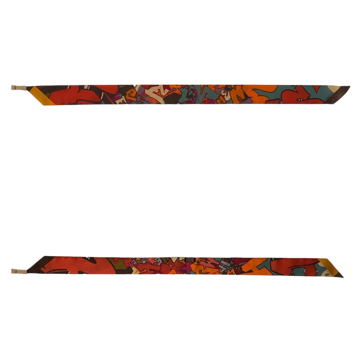 11218
HERMES エルメス GRAFF グラフィティー ツイリー オレンジ マルチカラー シルク スカーフ リボンスカーフ  レディース