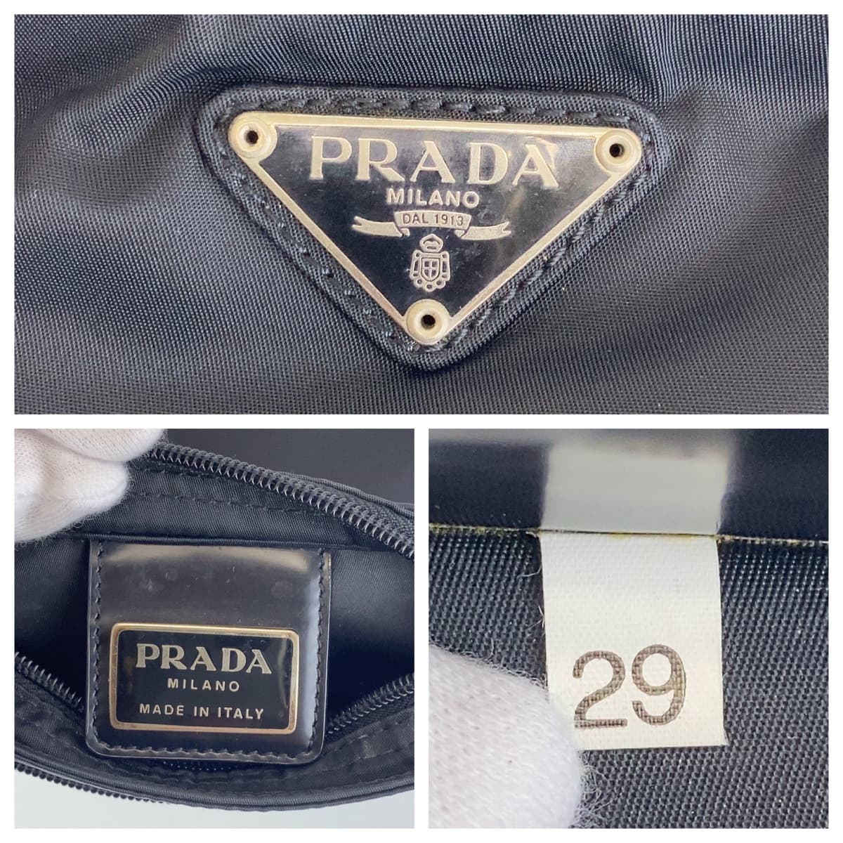 11227
PRADA プラダ テスート 三角ロゴプレート 男女兼用 ブラック 黒 シルバー金具 ナイロン 斜め掛け ショルダーバッグ ポシェット  レディース