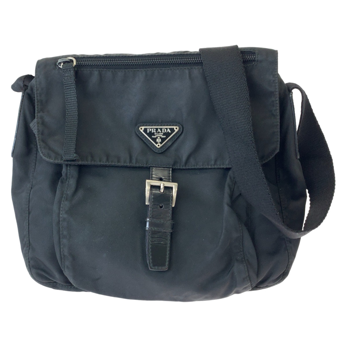 11230
PRADA プラダ テスート 三角ロゴプレート ブラック 黒 シルバー金具 ナイロン 1BD994 ショルダーバッグ ポシェット  メンズ AB32