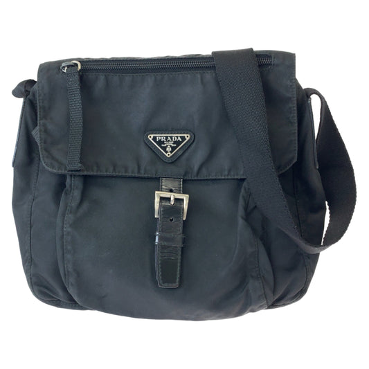 11230
PRADA プラダ テスート 三角ロゴプレート ブラック 黒 シルバー金具 ナイロン 1BD994 ショルダーバッグ ポシェット  メンズ AB32