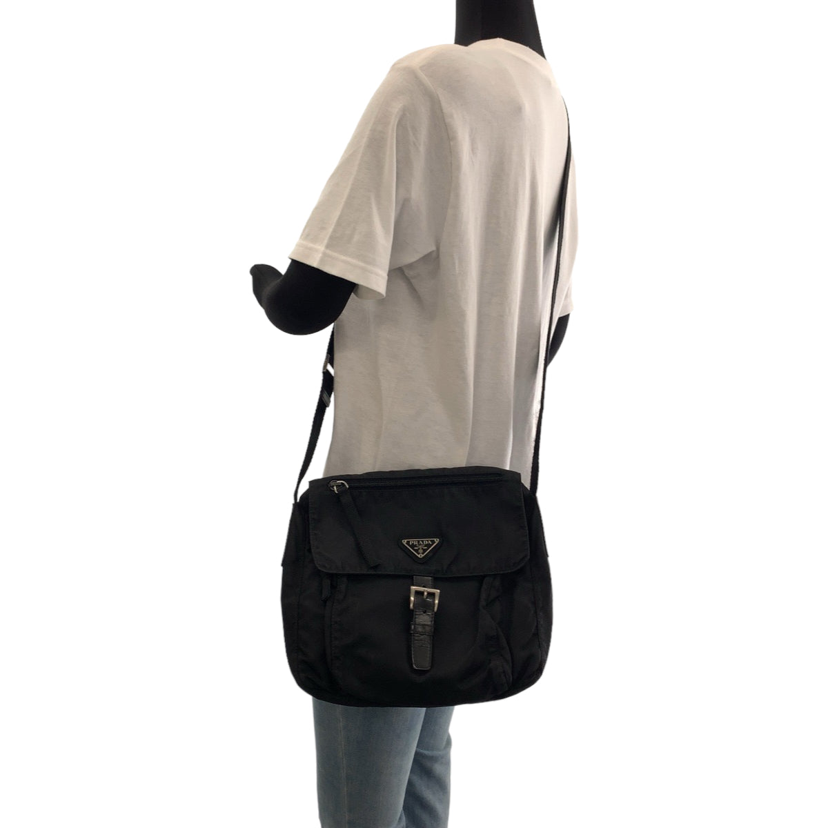 11230
PRADA プラダ テスート 三角ロゴプレート ブラック 黒 シルバー金具 ナイロン 1BD994 ショルダーバッグ ポシェット  メンズ AB32