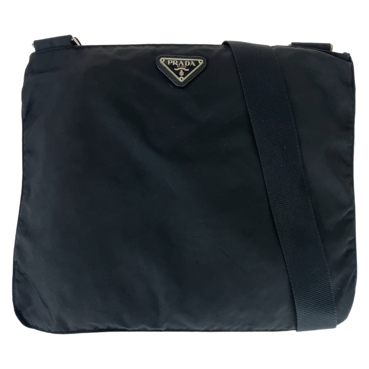 12469
PRADA プラダ テスート 三角ロゴプレート ブラック 黒 シルバー金具 ナイロン ショルダーバッグ ポシェット 男女兼用  レディース