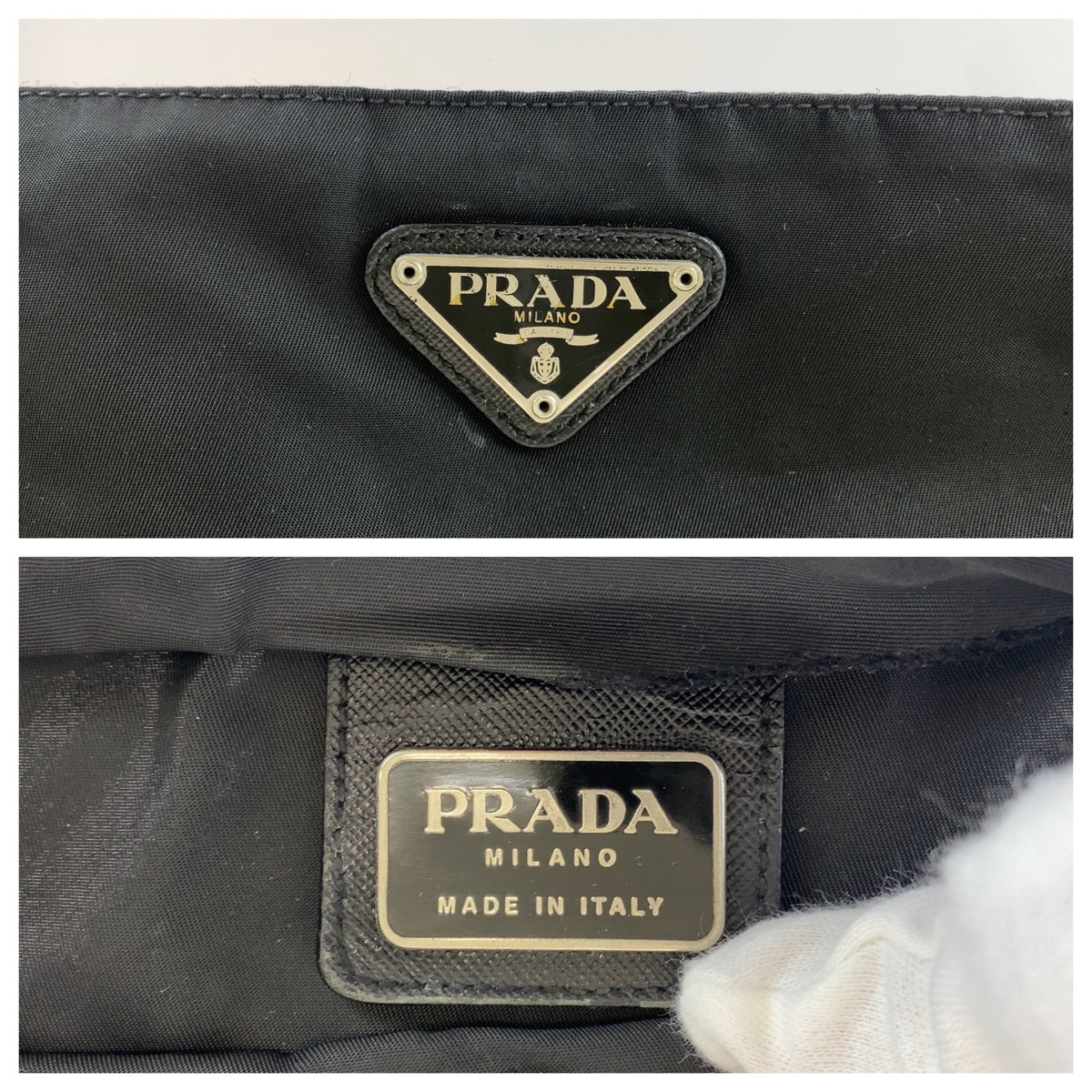 12469
PRADA プラダ テスート 三角ロゴプレート ブラック 黒 シルバー金具 ナイロン ショルダーバッグ ポシェット 男女兼用  レディース