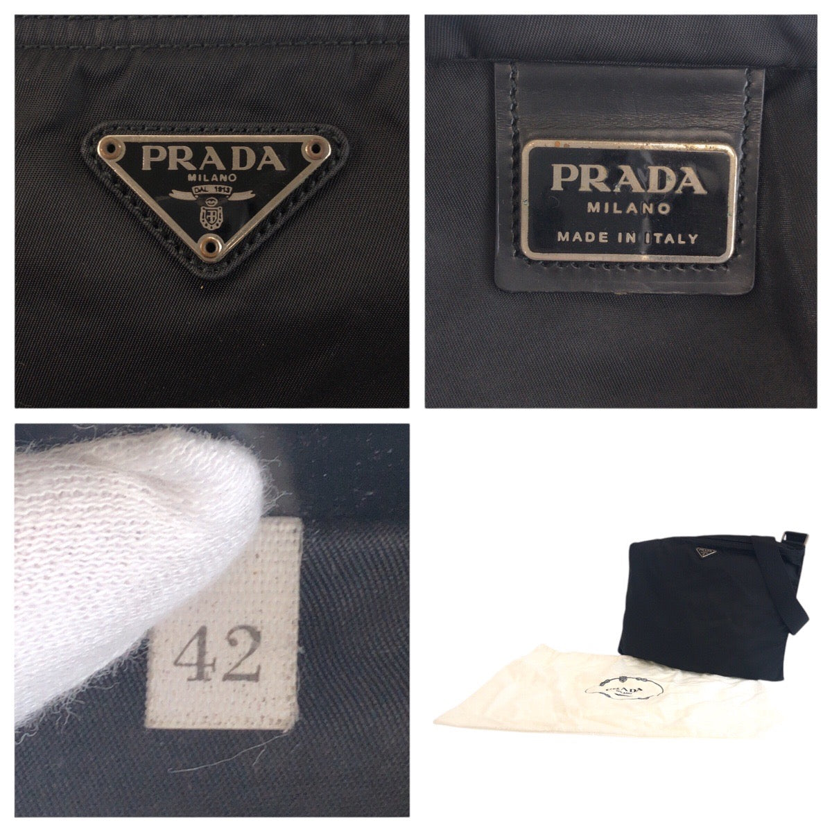 PRADA プラダ テスート 三角ロゴプレート ブラック 黒 シルバー金具 ナイロン 42 斜め掛け ショルダーバッグ 男女兼用  レディース AB30