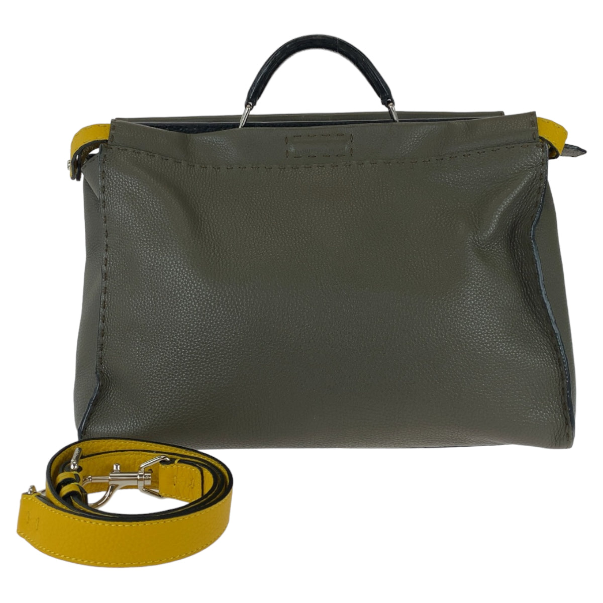 11233
FENDI フェンディ ピーカブー セレリア グレー イエロー シルバー金具 レザー ビジネスバッグ ブリーフケース 2way  メンズ
