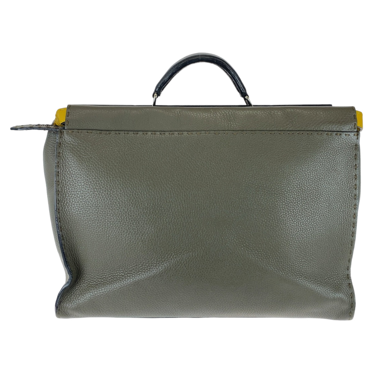11233
FENDI フェンディ ピーカブー セレリア グレー イエロー シルバー金具 レザー ビジネスバッグ ブリーフケース 2way  メンズ