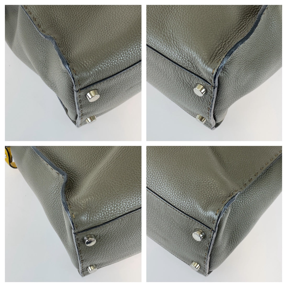 11233
FENDI フェンディ ピーカブー セレリア グレー イエロー シルバー金具 レザー ビジネスバッグ ブリーフケース 2way  メンズ