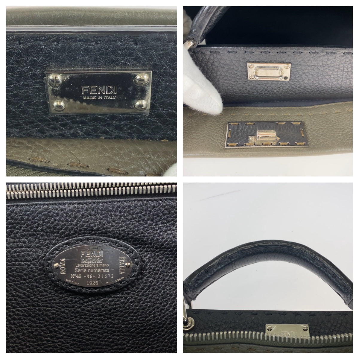 11233
FENDI フェンディ ピーカブー セレリア グレー イエロー シルバー金具 レザー ビジネスバッグ ブリーフケース 2way  メンズ