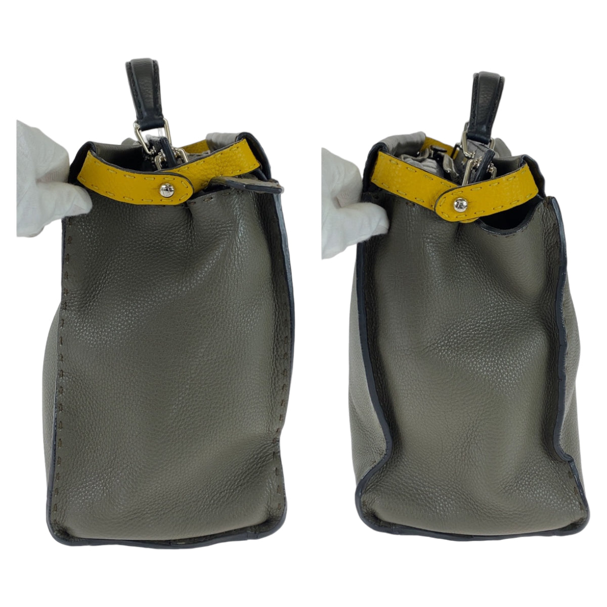 11233
FENDI フェンディ ピーカブー セレリア グレー イエロー シルバー金具 レザー ビジネスバッグ ブリーフケース 2way  メンズ