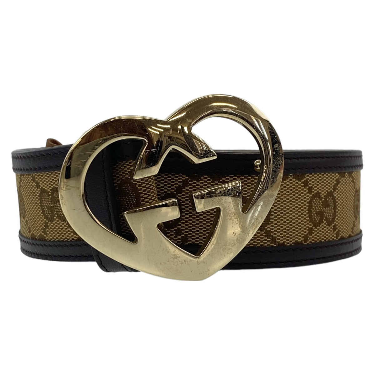 GUCCI グッチ ハートシェイプ 85cm/34インチ 男女兼用 ベージュ ブラウン ゴールド金具 GGキャンバス / レザー 245856 ベルト バッグルベルト  レディース
