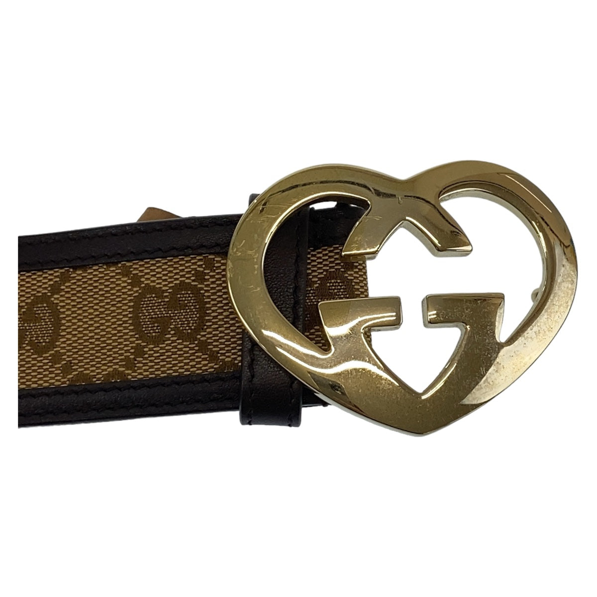 GUCCI グッチ ハートシェイプ 85cm/34インチ 男女兼用 ベージュ ブラウン ゴールド金具 GGキャンバス / レザー 245856 ベルト バッグルベルト  レディース