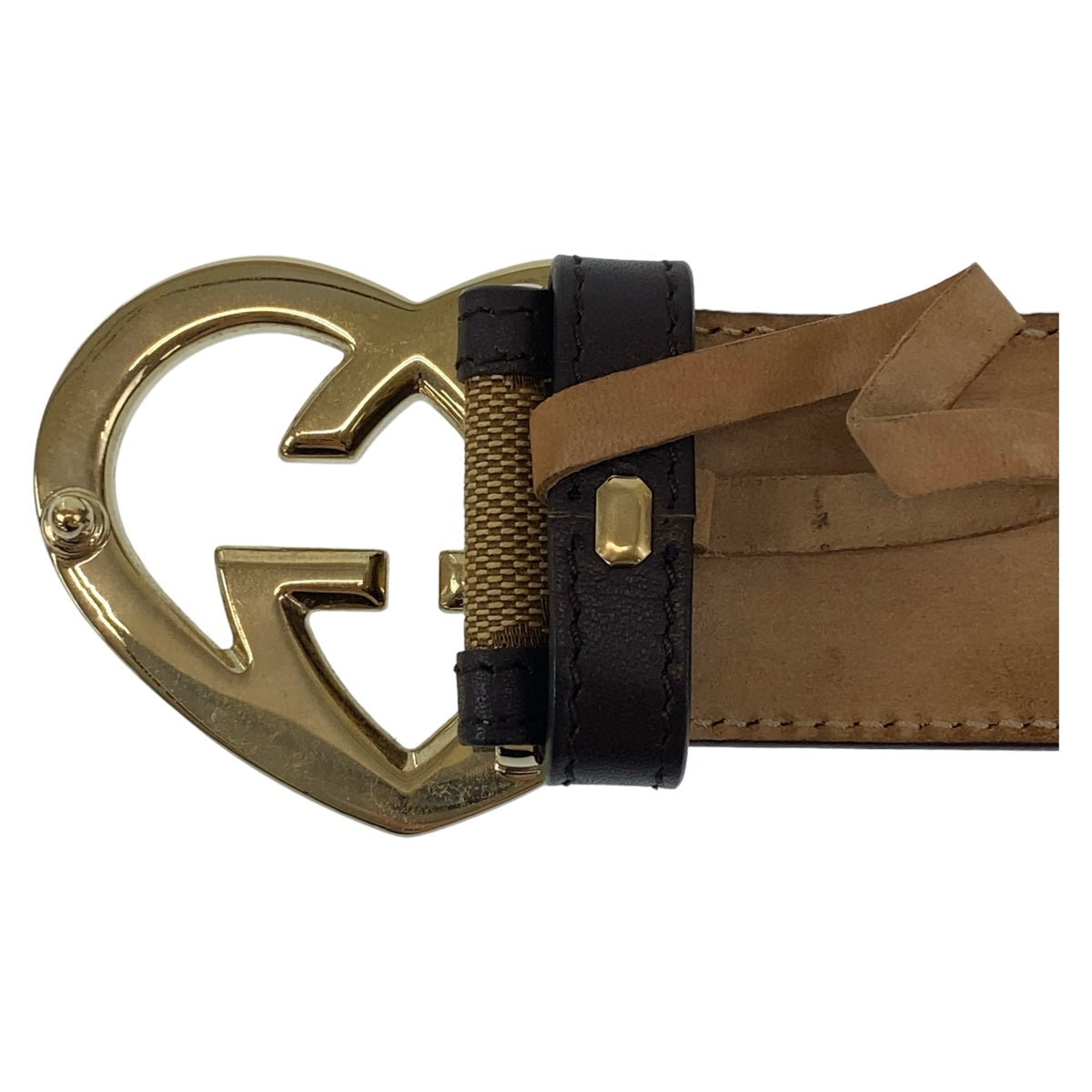 GUCCI グッチ ハートシェイプ 85cm/34インチ 男女兼用 ベージュ ブラウン ゴールド金具 GGキャンバス / レザー 245856 ベルト バッグルベルト  レディース