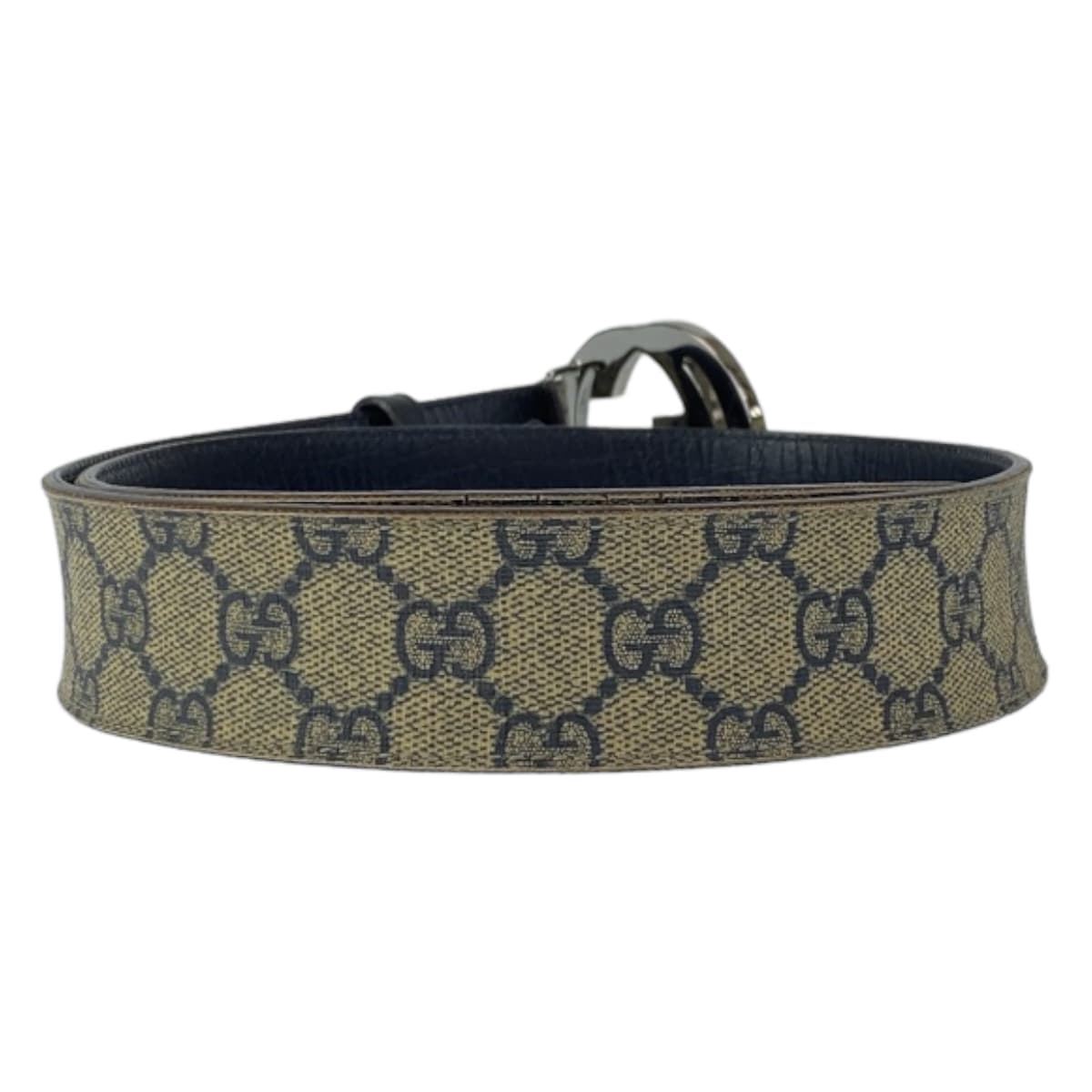 GUCCI グッチ インターロッキング ネイビー ベージュ シルバー金具 GGスプリームキャンバス / レザー 114984 ベルト GGバックル  メンズ