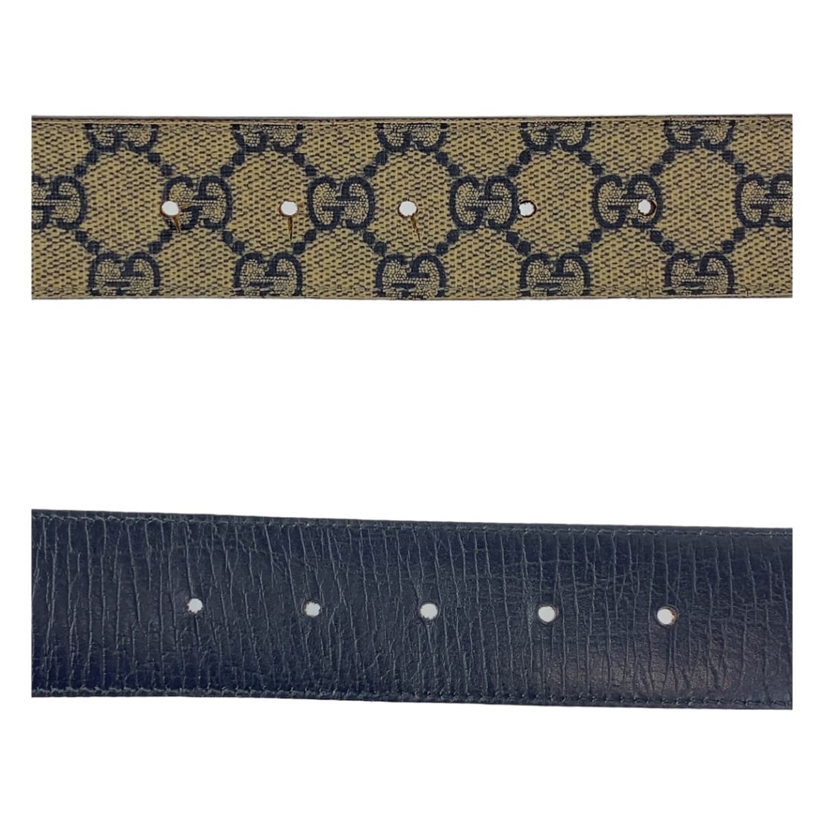 GUCCI グッチ インターロッキング ネイビー ベージュ シルバー金具 GGスプリームキャンバス / レザー 114984 ベルト GGバックル  メンズ