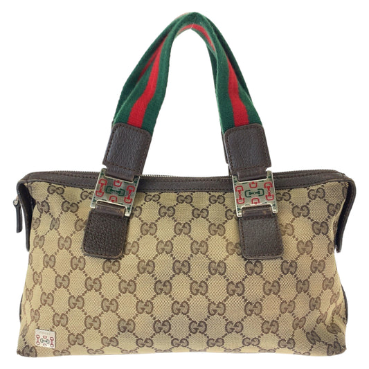 11235
GUCCI グッチ シェリーライン ブラウン レッド グリーン シルバー金具 GGキャンバス ハンドバッグ ミニボストンバッグ  レディース