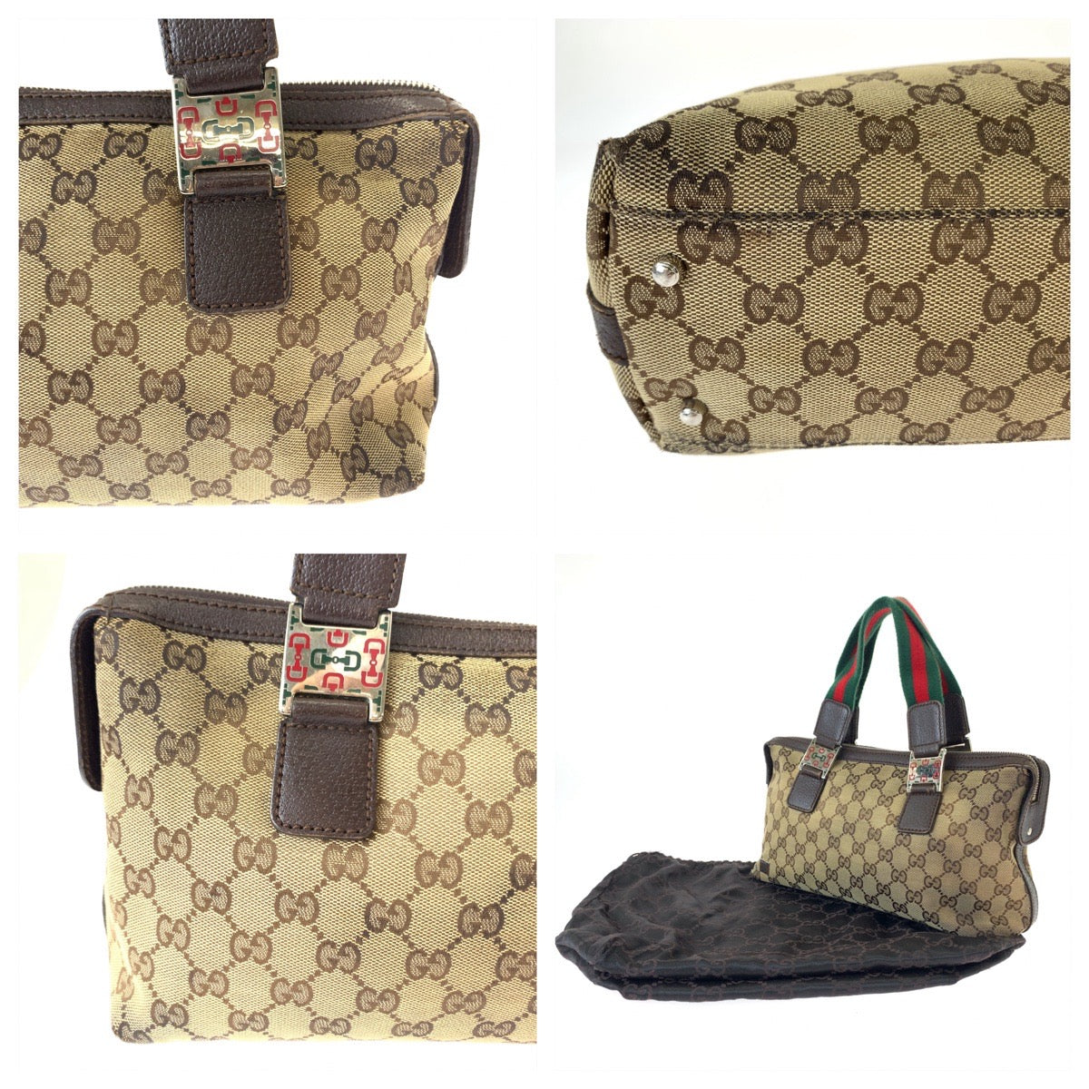 11235
GUCCI グッチ シェリーライン ブラウン レッド グリーン シルバー金具 GGキャンバス ハンドバッグ ミニボストンバッグ  レディース