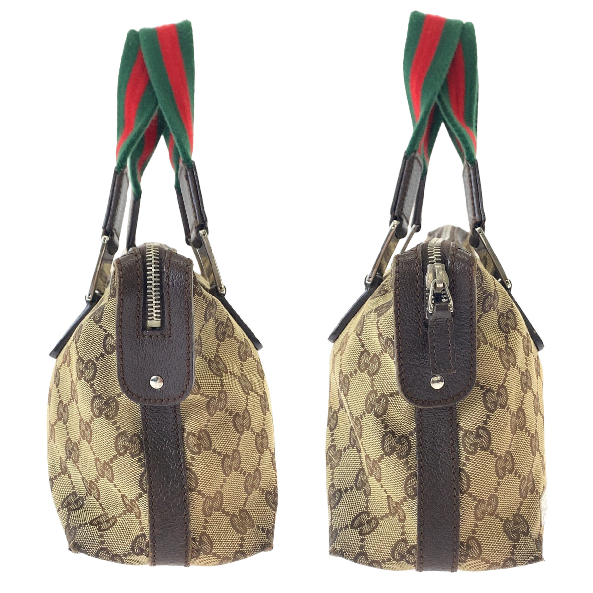11235
GUCCI グッチ シェリーライン ブラウン レッド グリーン シルバー金具 GGキャンバス ハンドバッグ ミニボストンバッグ  レディース