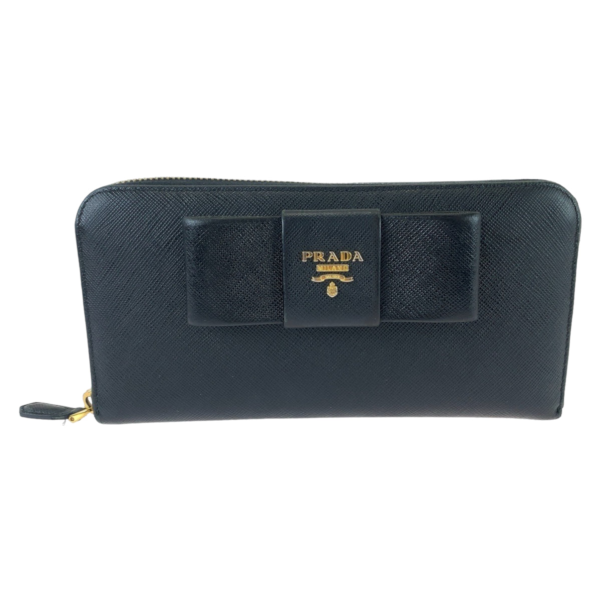 12468
PRADA プラダ サフィアーノ リボン ブラック ゴールド金具 レザー 1ML506 長財布 ラウンドジップ  レディース