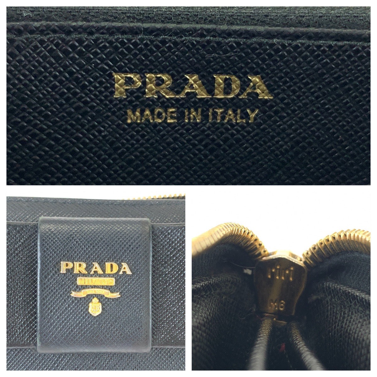 12468
PRADA プラダ サフィアーノ リボン ブラック ゴールド金具 レザー 1ML506 長財布 ラウンドジップ  レディース