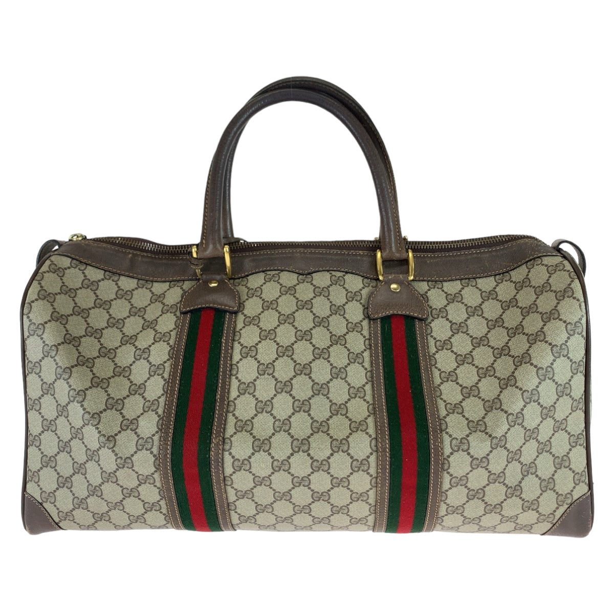 GUCCI グッチ ヴィンテージ オールドグッチ シェリーライン ベージュ ブラウン ゴールド金具 GGスプリームキャンバス / レザー 24 011 534 50 ボストンバッグ ハンドバッグ  レディース