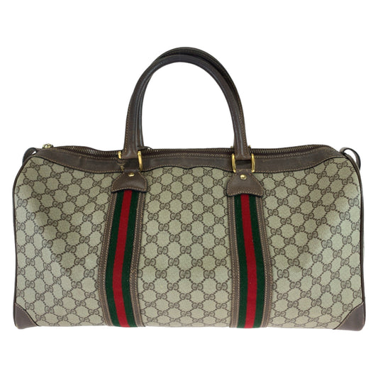 GUCCI グッチ ヴィンテージ オールドグッチ シェリーライン ベージュ ブラウン ゴールド金具 GGスプリームキャンバス / レザー 24 011 534 50 ボストンバッグ ハンドバッグ  レディース