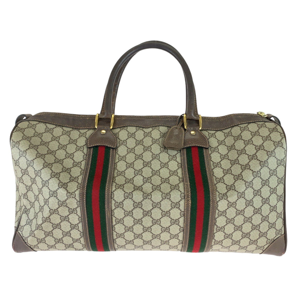 GUCCI グッチ ヴィンテージ オールドグッチ シェリーライン ベージュ ブラウン ゴールド金具 GGスプリームキャンバス / レザー 24 011 534 50 ボストンバッグ ハンドバッグ  レディース