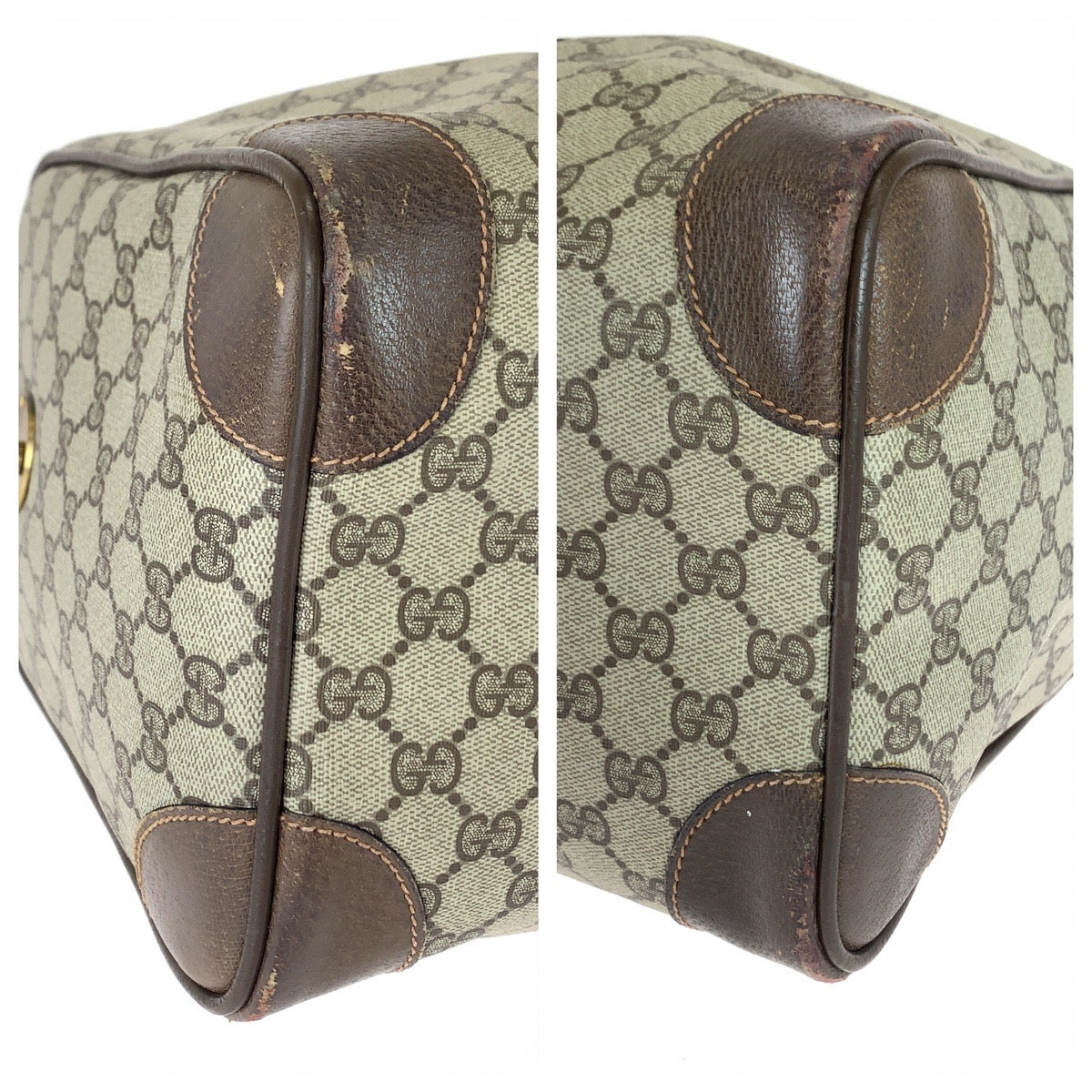 GUCCI グッチ ヴィンテージ オールドグッチ シェリーライン ベージュ ブラウン ゴールド金具 GGスプリームキャンバス / レザー 24 011 534 50 ボストンバッグ ハンドバッグ  レディース