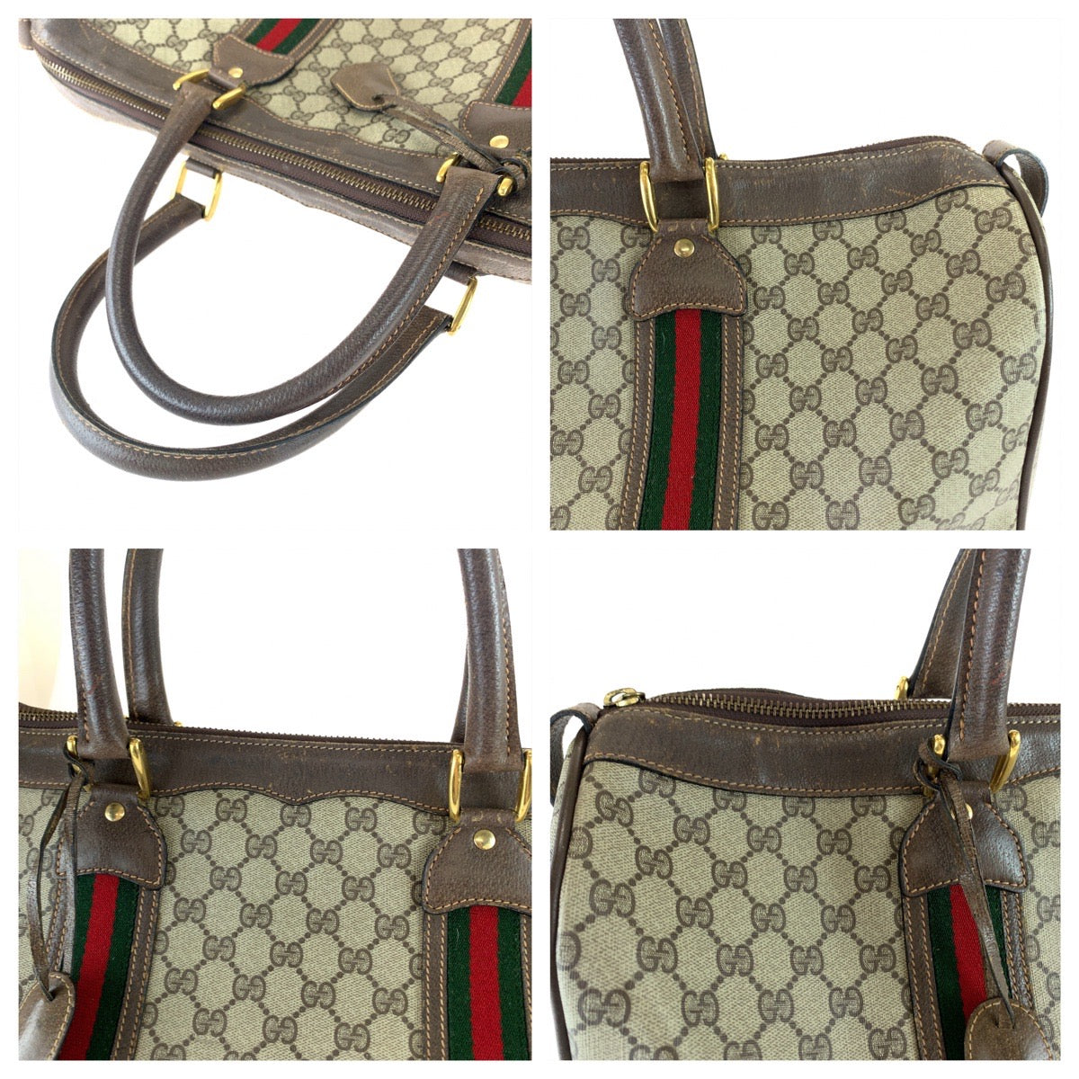 GUCCI グッチ ヴィンテージ オールドグッチ シェリーライン ベージュ ブラウン ゴールド金具 GGスプリームキャンバス / レザー 24 011 534 50 ボストンバッグ ハンドバッグ  レディース