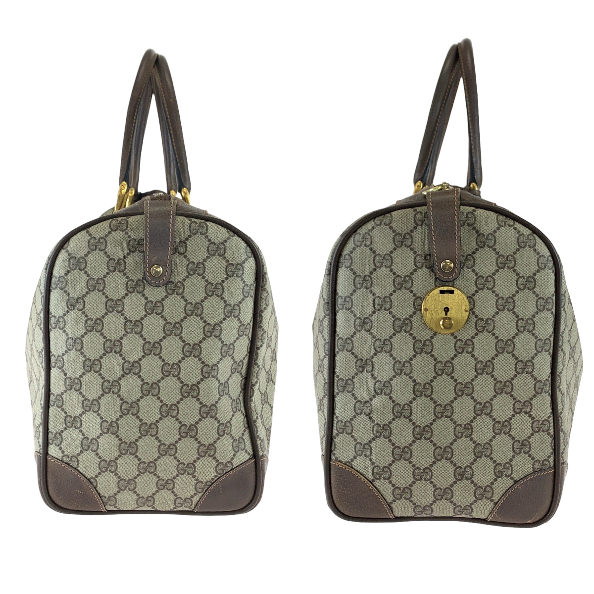 GUCCI グッチ ヴィンテージ オールドグッチ シェリーライン ベージュ ブラウン ゴールド金具 GGスプリームキャンバス / レザー 24 011 534 50 ボストンバッグ ハンドバッグ  レディース