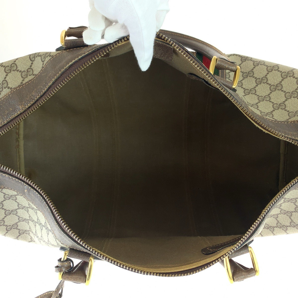 GUCCI グッチ ヴィンテージ オールドグッチ シェリーライン ベージュ ブラウン ゴールド金具 GGスプリームキャンバス / レザー 24 011 534 50 ボストンバッグ ハンドバッグ  レディース