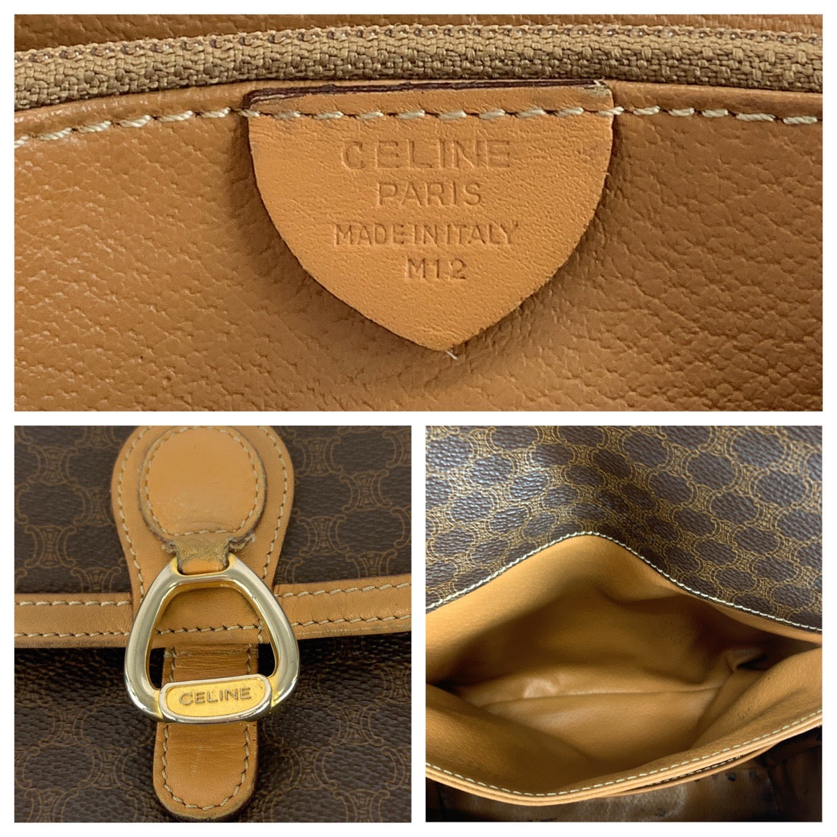 11238
CELINE セリーヌ ヴィンテージ マカダム柄 ブラウン ゴールド金具 PVC / レザー 斜め掛け ショルダーバッグ ポシェット  レディース ABP27
