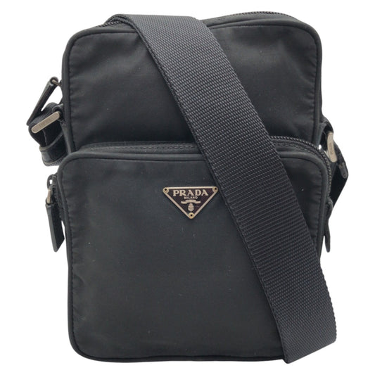 12860
PRADA プラダ テスート 三角ロゴ 男女兼用 ブラック 黒 レザー / ナイロン ショルダーバック ポシェット  メンズ