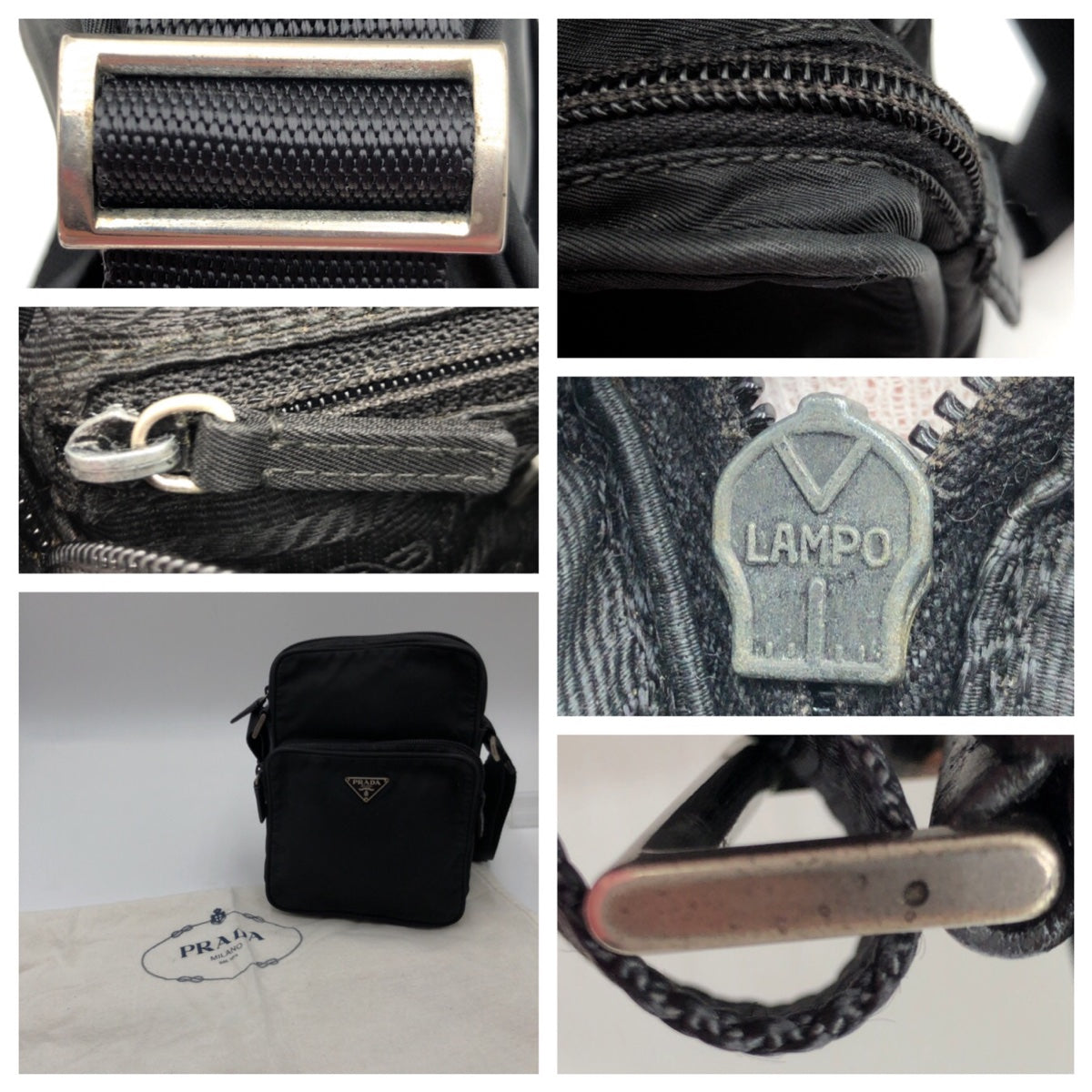 12860
PRADA プラダ テスート 三角ロゴ 男女兼用 ブラック 黒 レザー / ナイロン ショルダーバック ポシェット  メンズ