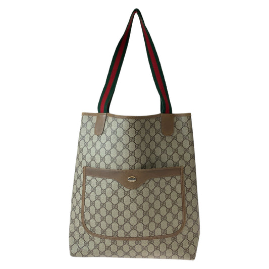 11245
GUCCI グッチ ヴィンテージ オールドグッチ シェリーライン 男女兼用 ベージュ ブラウン GGスプリームキャンバス 39 02 003 トートバッグ ショルダーバッグ  レディース