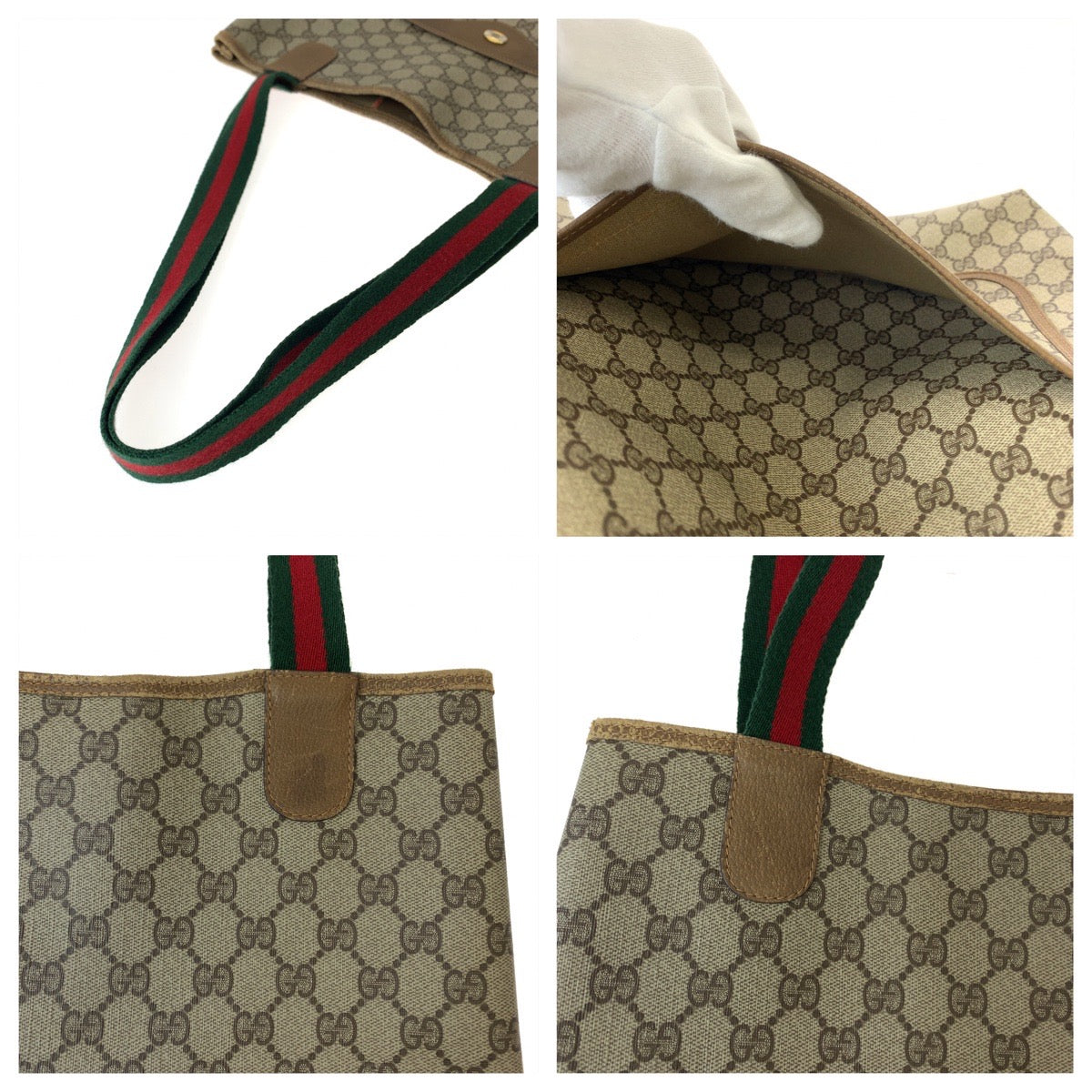 11245
GUCCI グッチ ヴィンテージ オールドグッチ シェリーライン 男女兼用 ベージュ ブラウン GGスプリームキャンバス 39 02 003 トートバッグ ショルダーバッグ  レディース