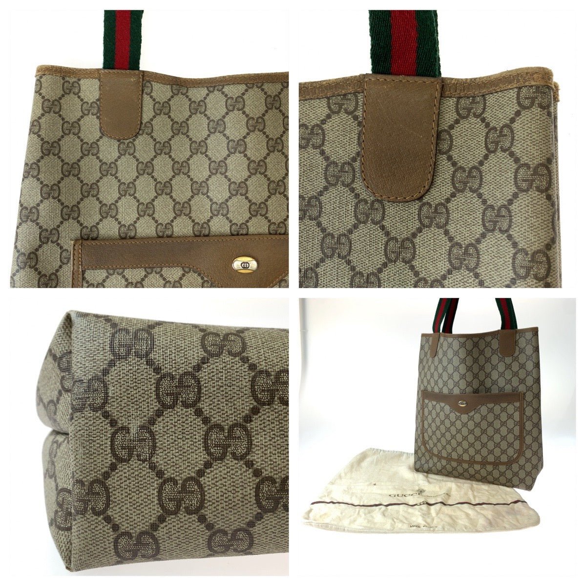11245
GUCCI グッチ ヴィンテージ オールドグッチ シェリーライン 男女兼用 ベージュ ブラウン GGスプリームキャンバス 39 02 003 トートバッグ ショルダーバッグ  レディース