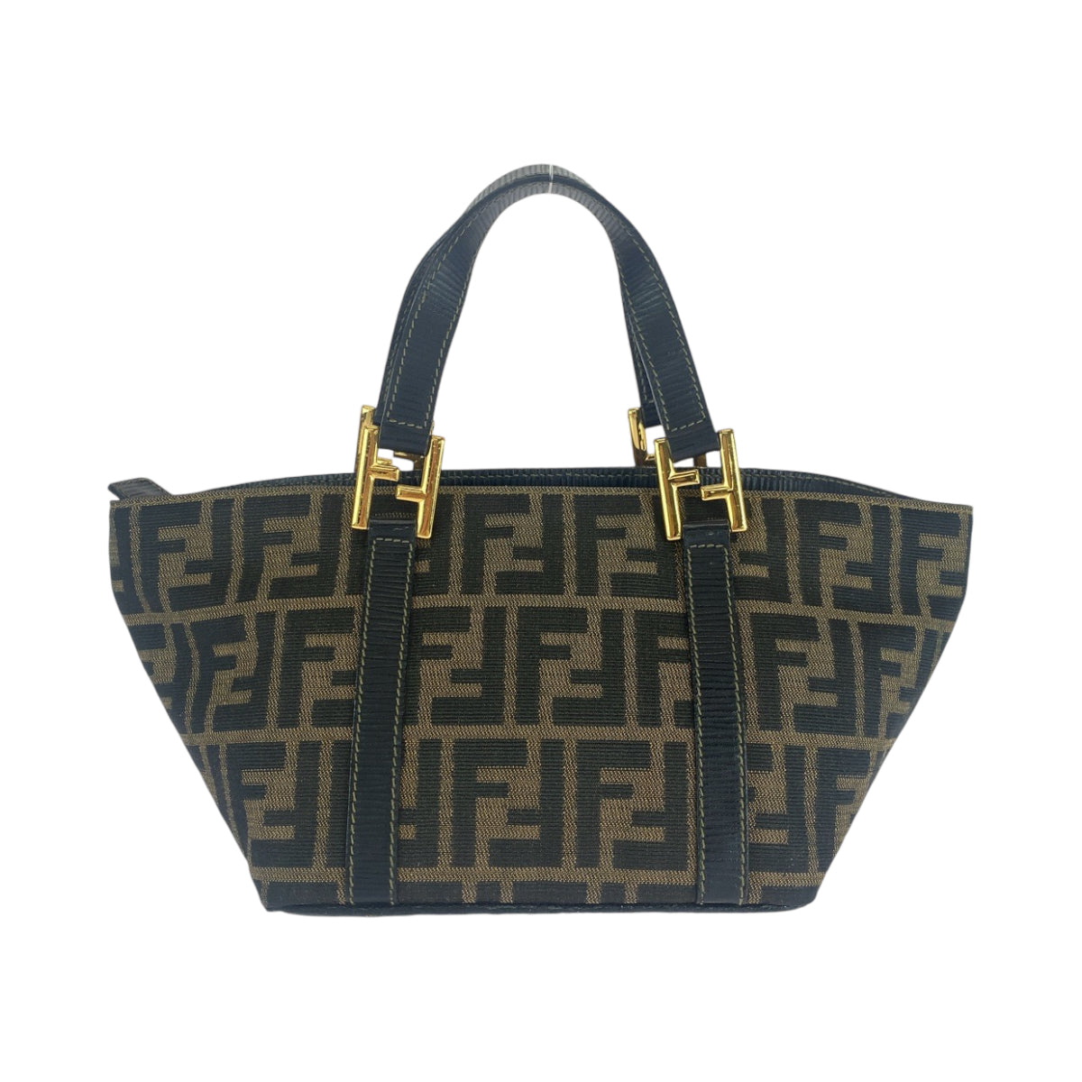 12861
FENDI フェンディ ヴィンテージ ズッカ柄 ブラウン ゴールド金具 キャンバス トートバッグ ハンドバッグ  レディース