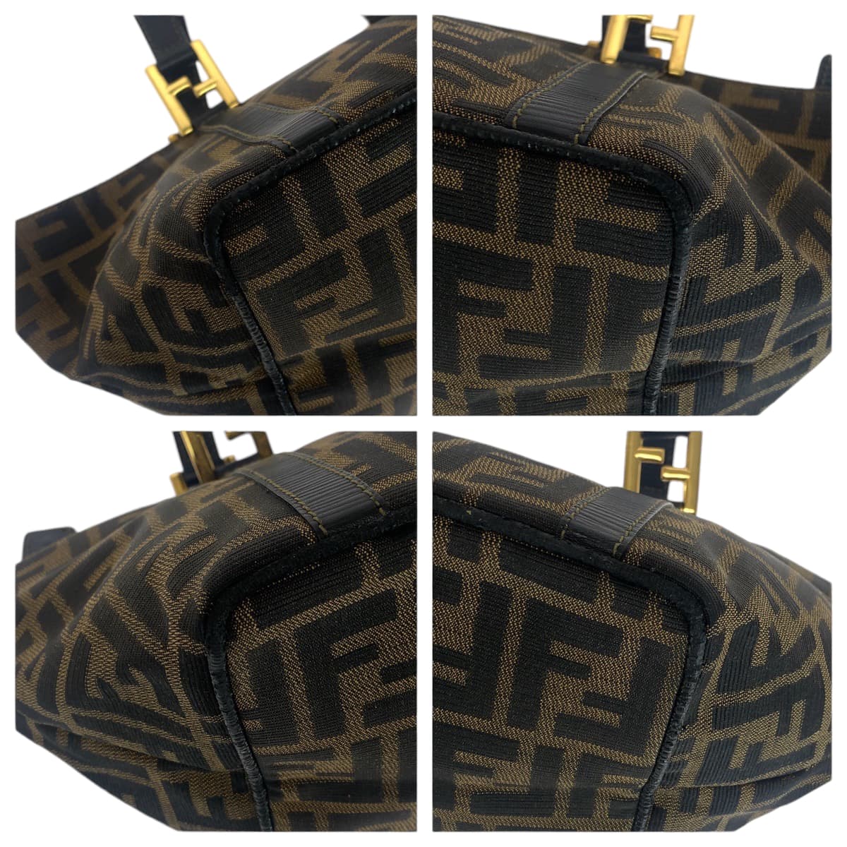 12861
FENDI フェンディ ヴィンテージ ズッカ柄 ブラウン ゴールド金具 キャンバス トートバッグ ハンドバッグ  レディース