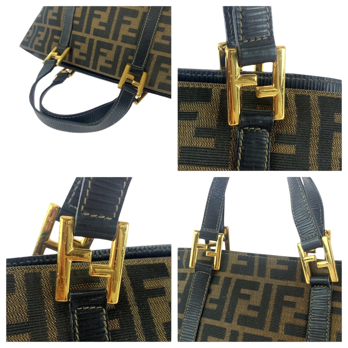 12861
FENDI フェンディ ヴィンテージ ズッカ柄 ブラウン ゴールド金具 キャンバス トートバッグ ハンドバッグ  レディース