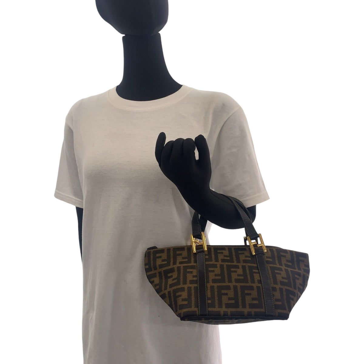 12861
FENDI フェンディ ヴィンテージ ズッカ柄 ブラウン ゴールド金具 キャンバス トートバッグ ハンドバッグ  レディース