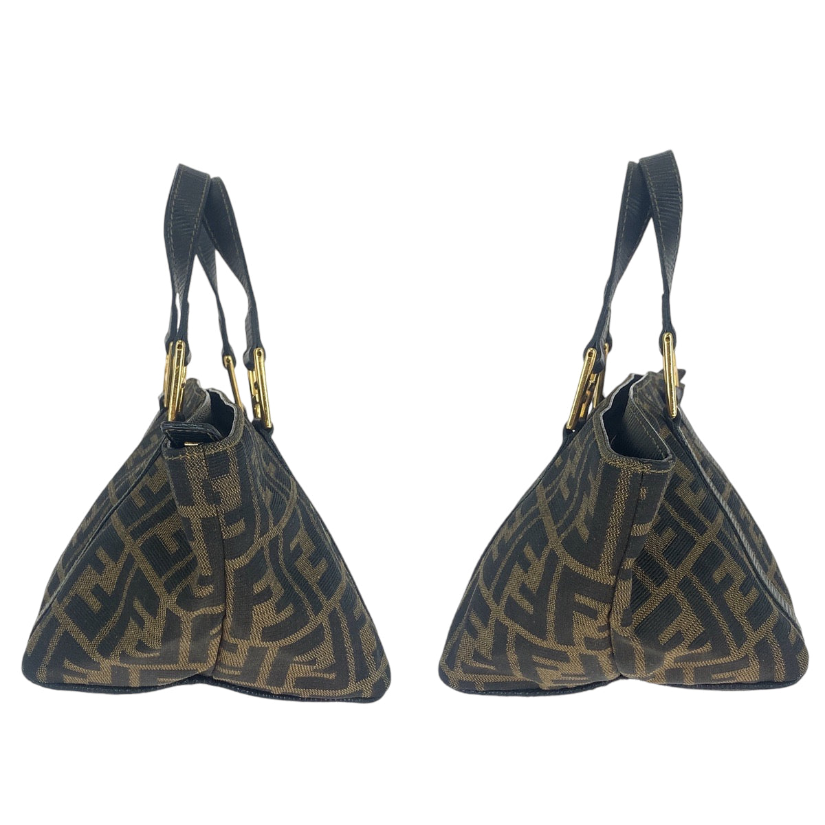 12861
FENDI フェンディ ヴィンテージ ズッカ柄 ブラウン ゴールド金具 キャンバス トートバッグ ハンドバッグ  レディース