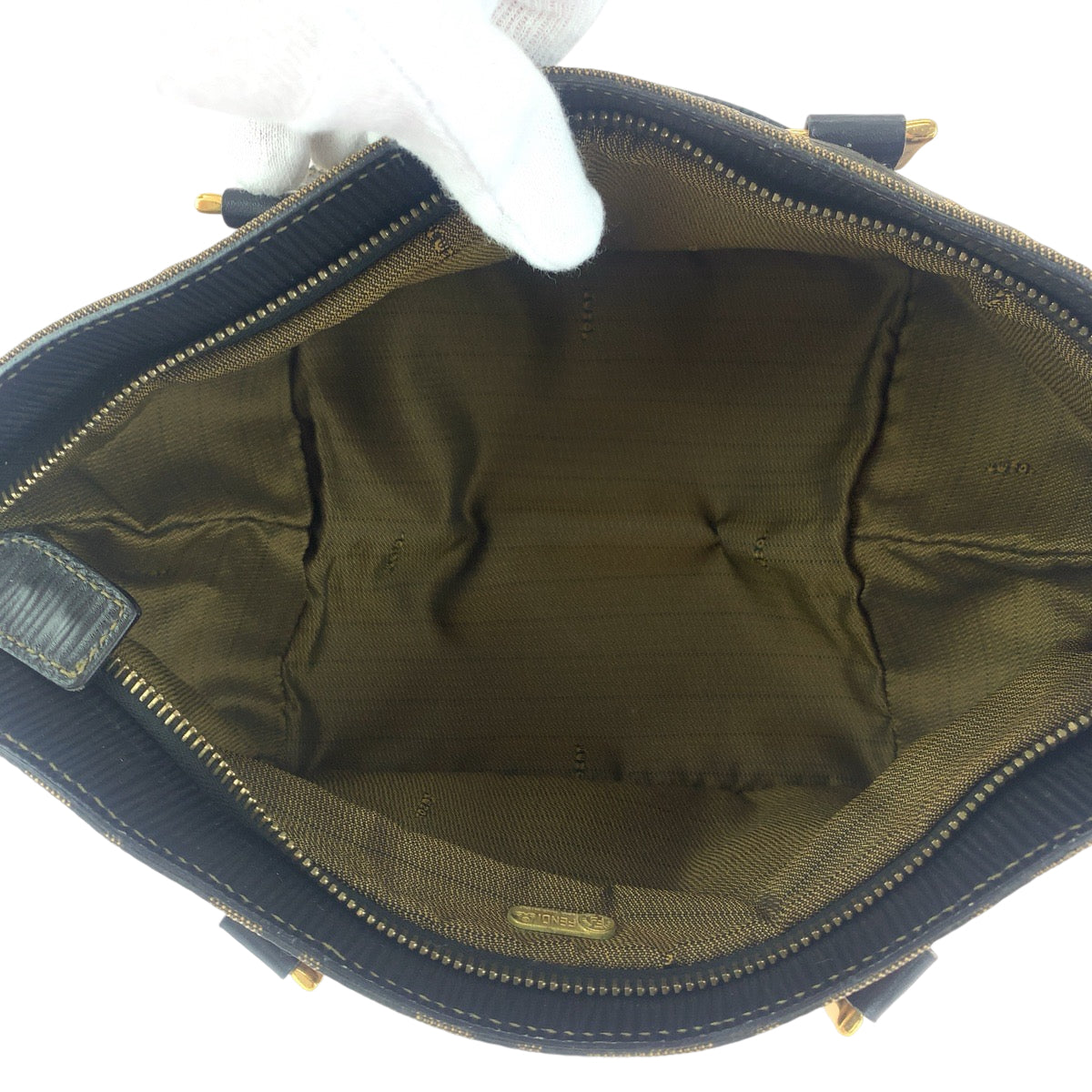 12861
FENDI フェンディ ヴィンテージ ズッカ柄 ブラウン ゴールド金具 キャンバス トートバッグ ハンドバッグ  レディース